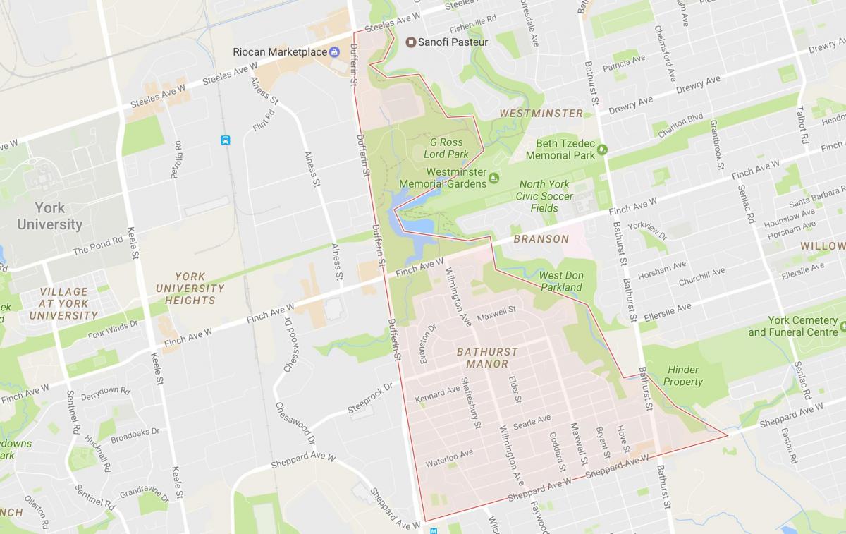 Karta över Bathurst Manor grannskapet Toronto
