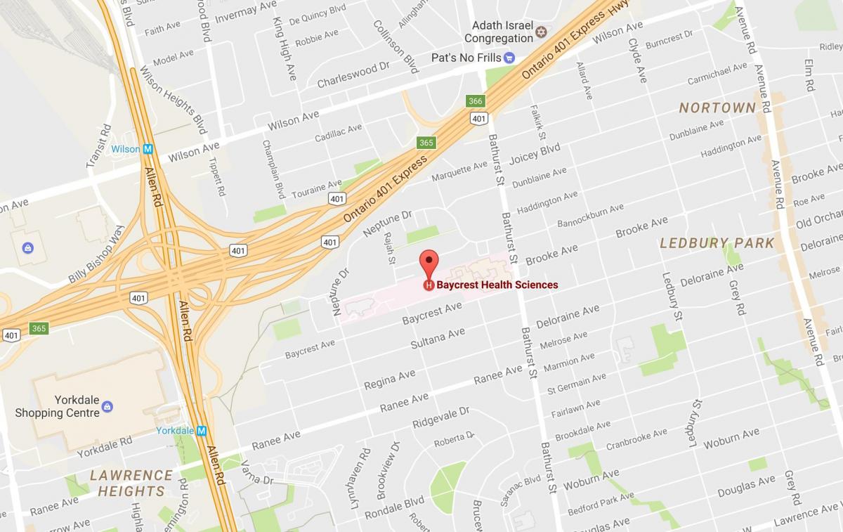 Karta över Baycrest Health Sciences Toronto