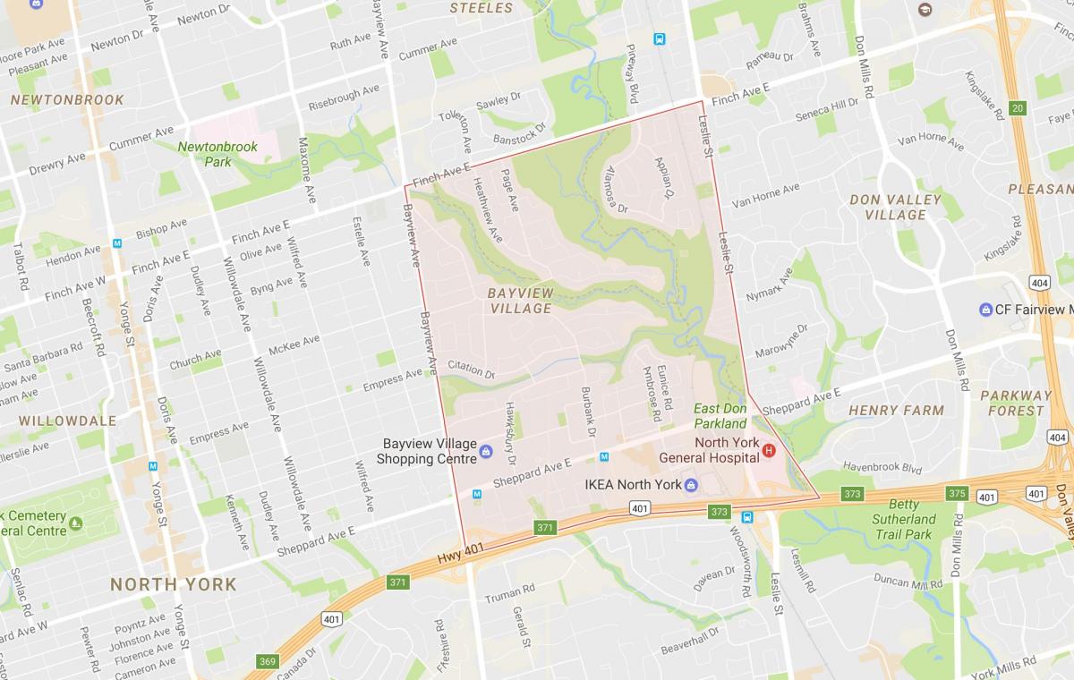 Karta över Bayview Byn grannskapet Toronto