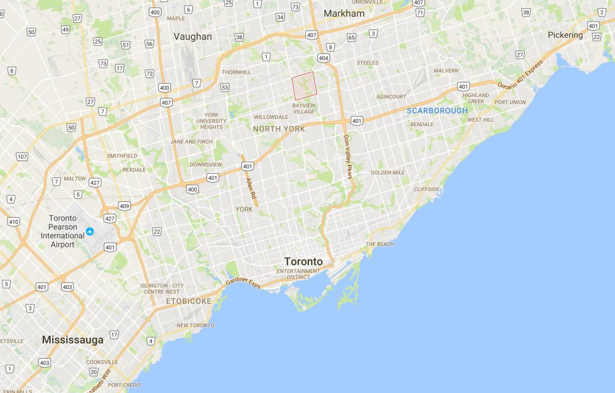 Karta över Bayview Woods – Steeles distriktet Toronto