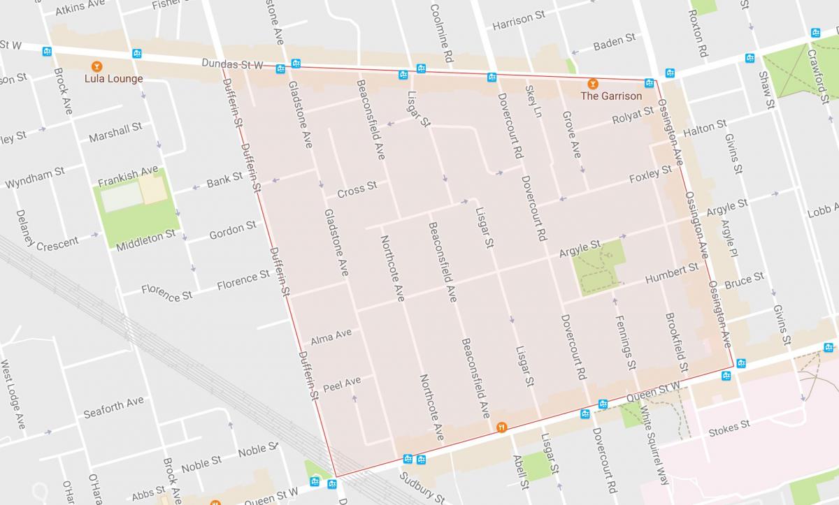 Karta över Beaconsfield Byn grannskapet Toronto