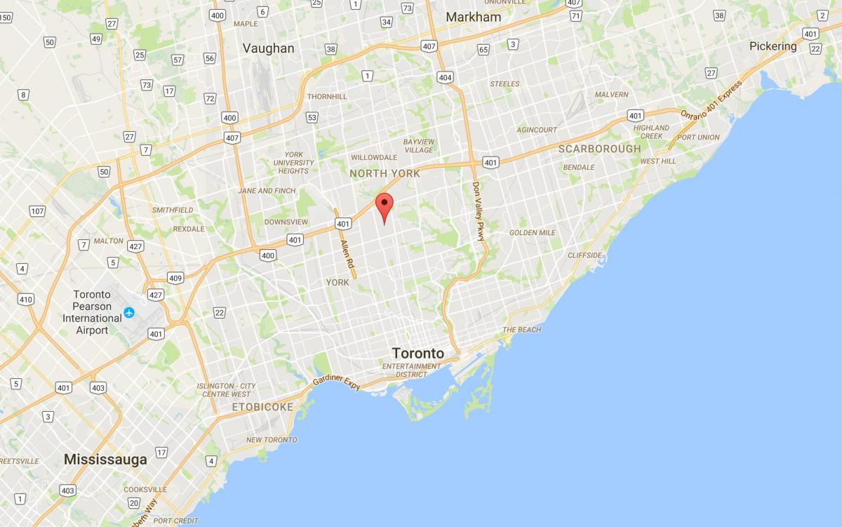 Karta över stadsdelen Bedford Park i Toronto