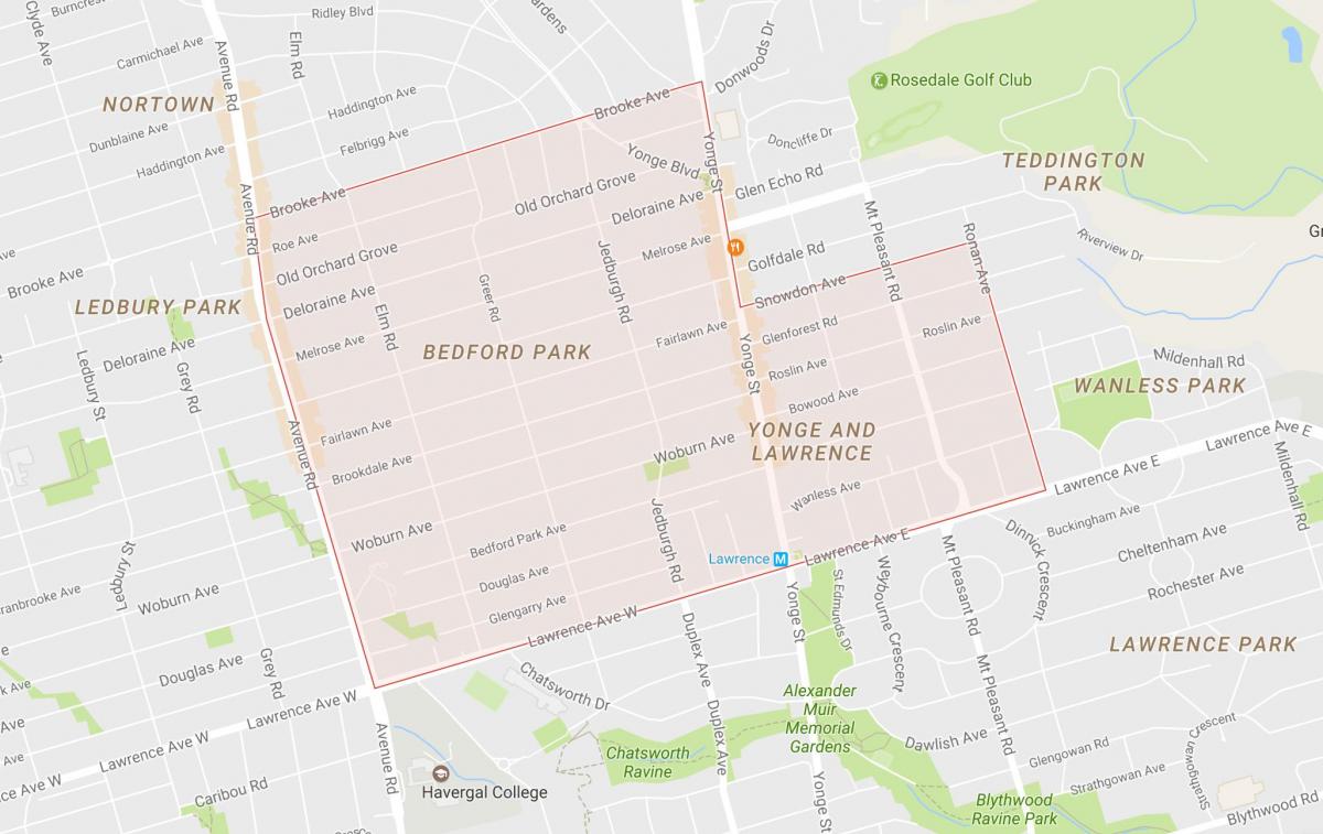 Karta över Bedford Park stadsdelen Toronto