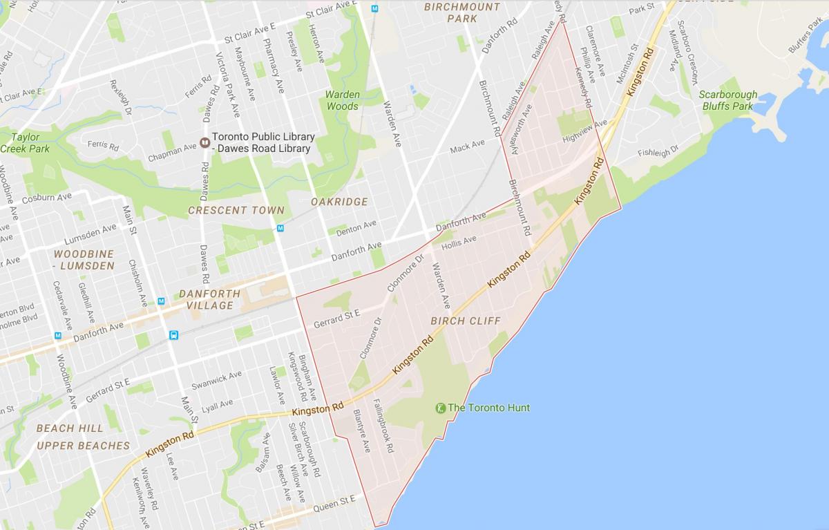 Karta av Björk Klippa grannskapet Toronto