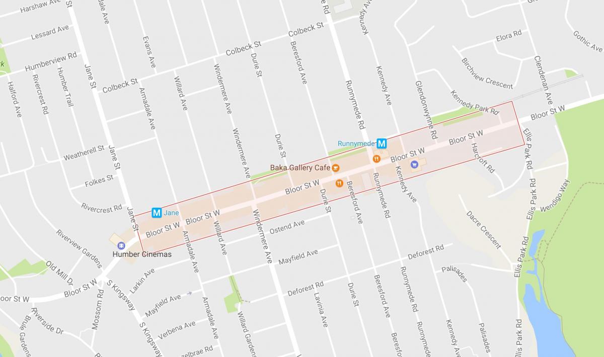 Karta över Bloor West Village grannskapet Toronto