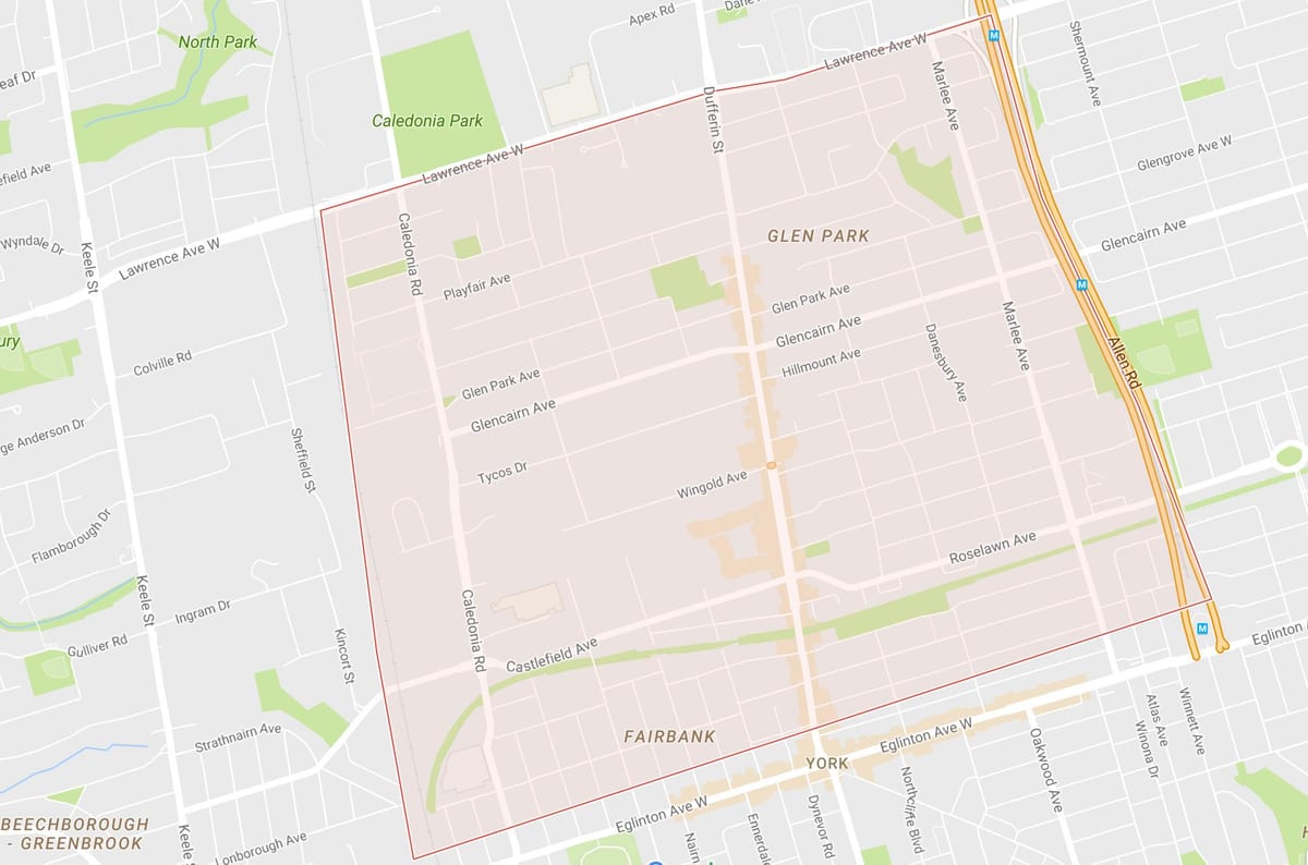 Karta över Briar Hill–Belgravia grannskapet Toronto