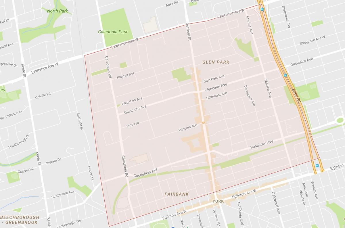 Karta över Briar Hill–Belgravia grannskapet Toronto