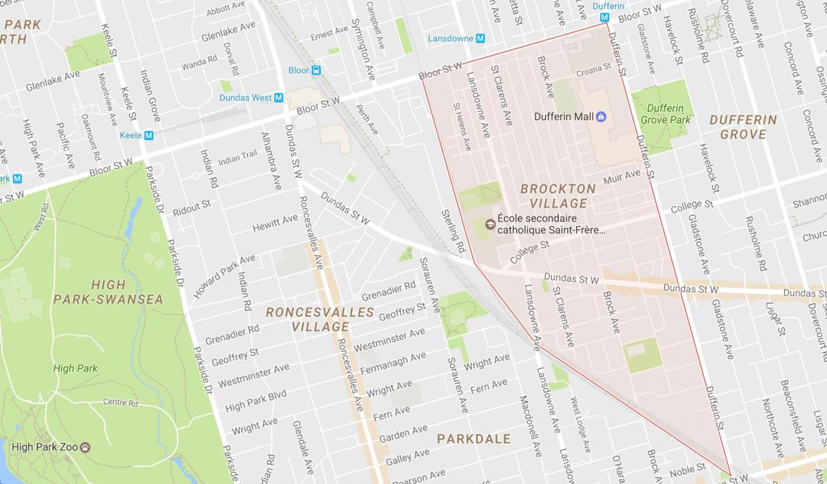 Karta över Brockton Village grannskapet Toronto