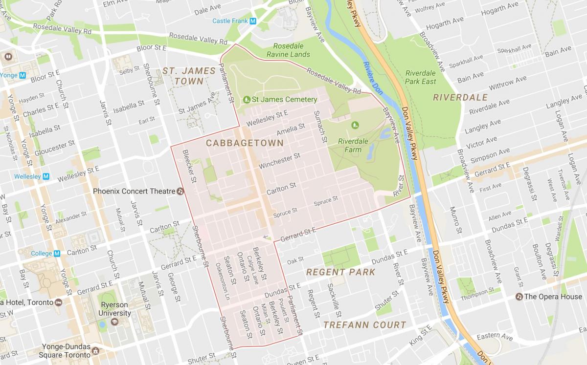 Karta över Cabbagetown grannskapet Toronto
