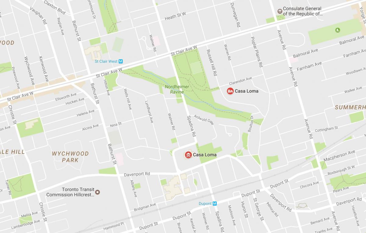 Karta över Casa Loma grannskapet Toronto