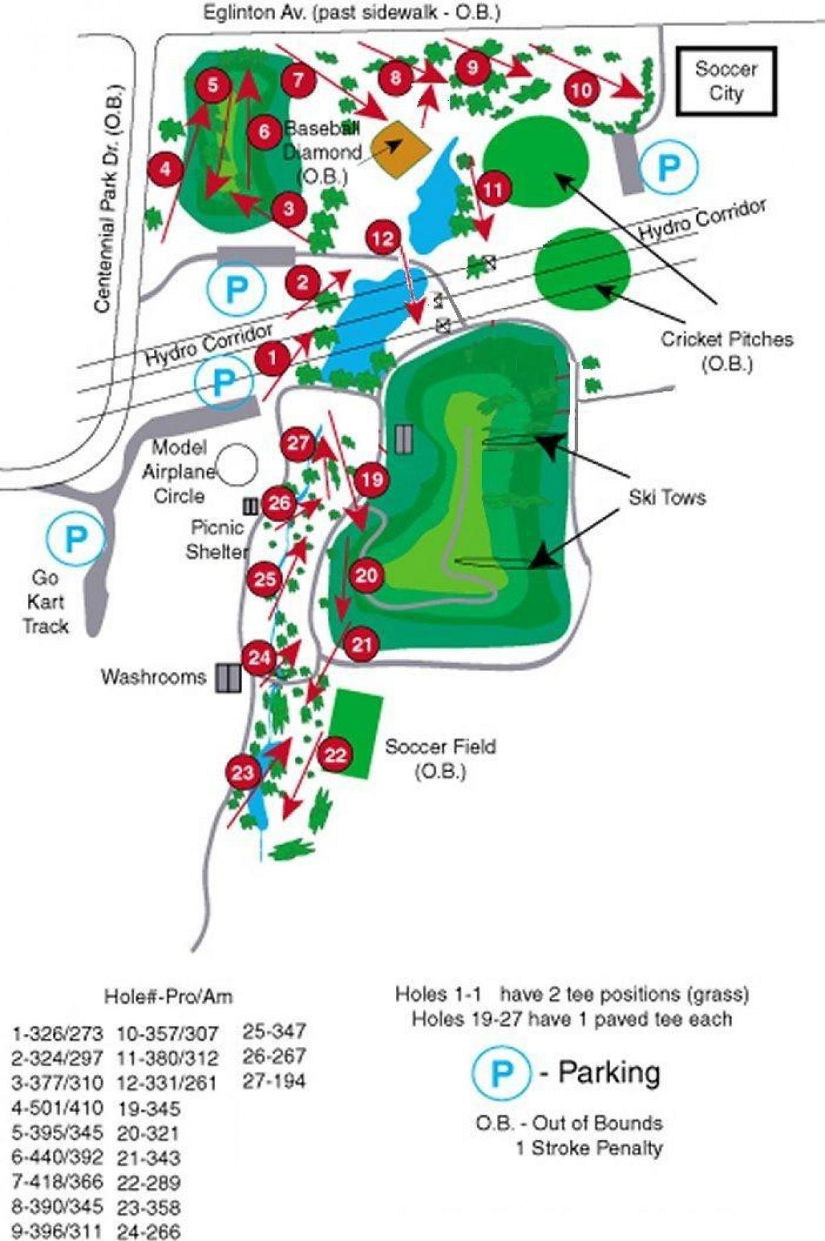 Karta från Centennial Park golf kurser Toronto
