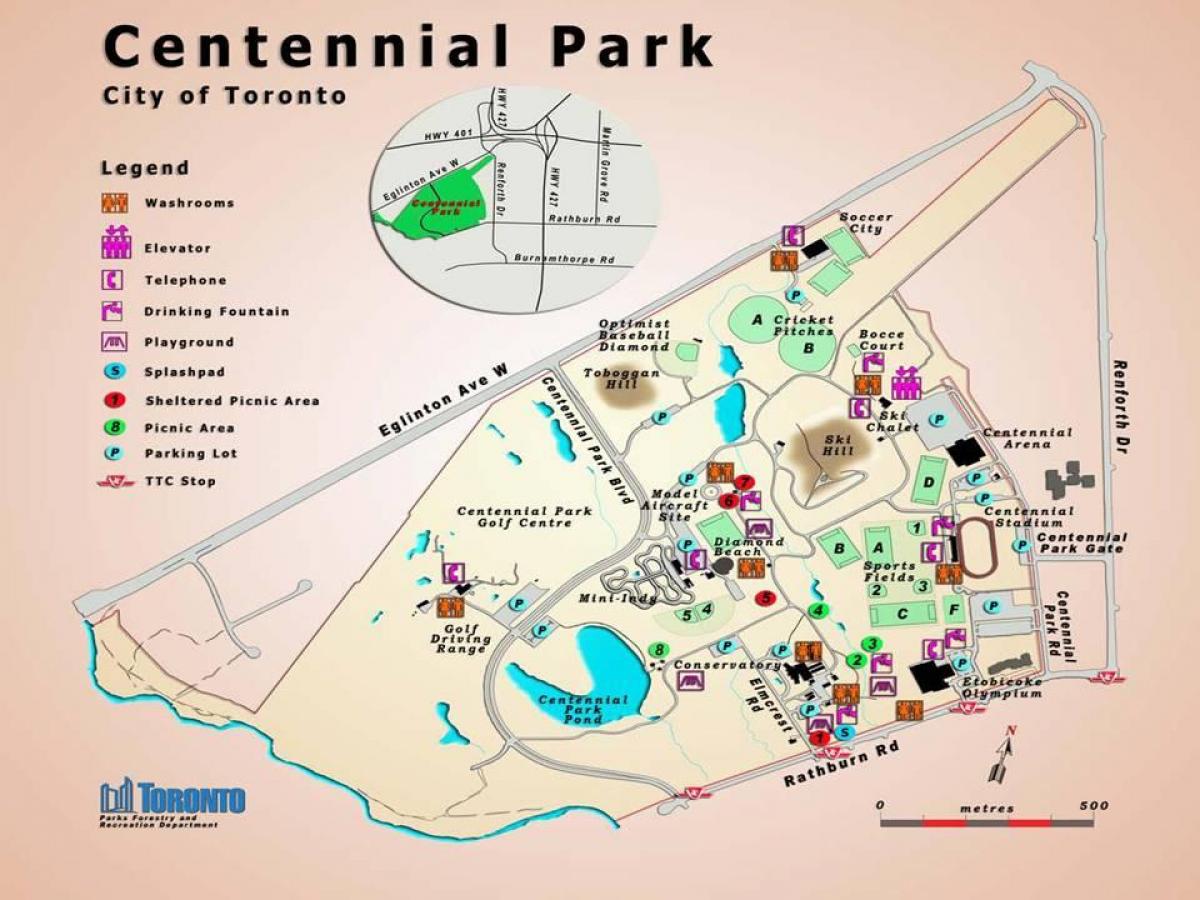 Karta från Centennial Park Utsläppen Toronto