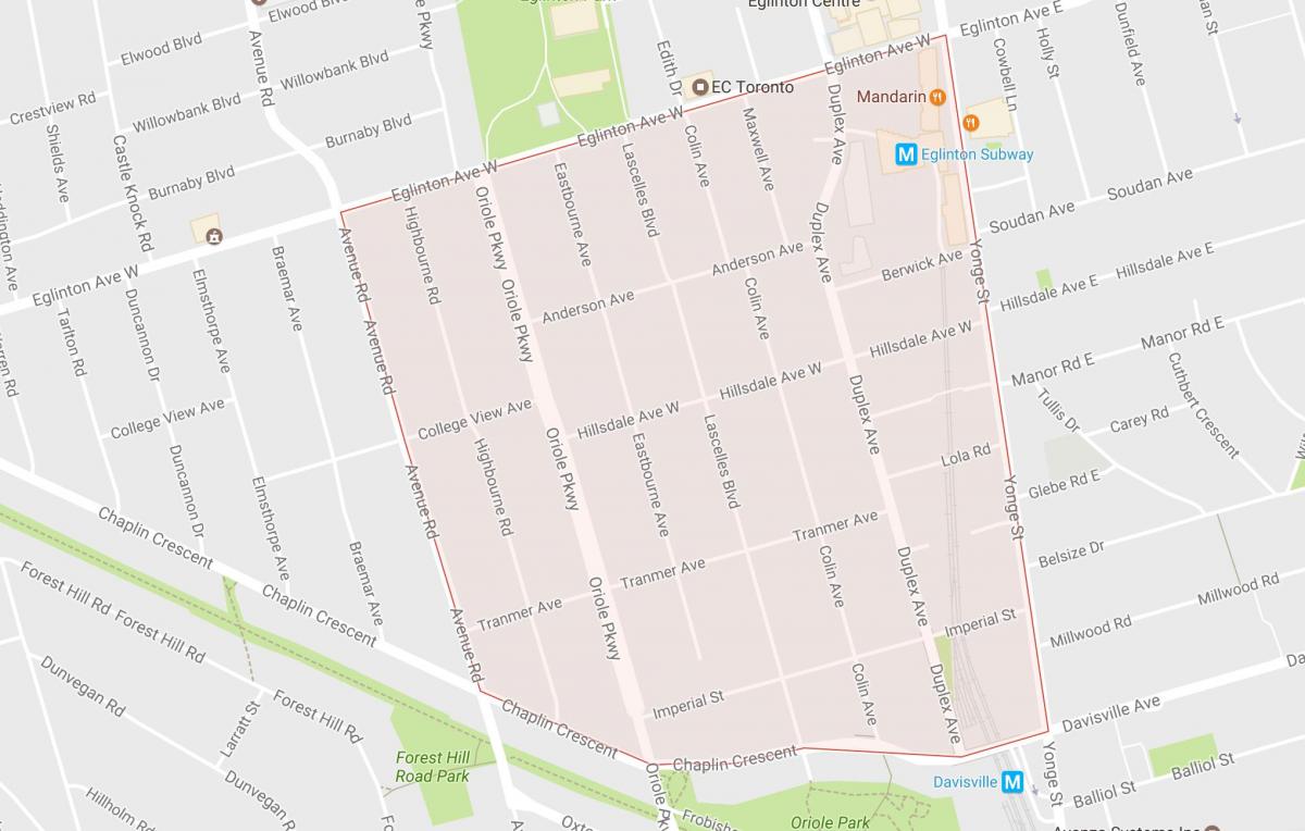 Karta över Chaplin Dödsbon grannskapet Toronto