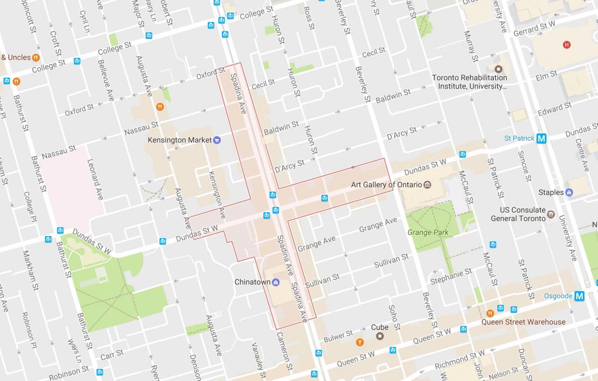 Karta över Chinatown grannskapet Toronto