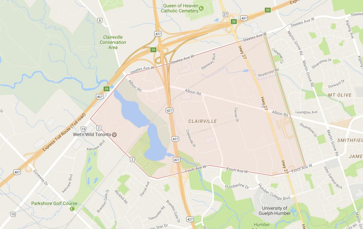 Karta över Clairville grannskapet Toronto