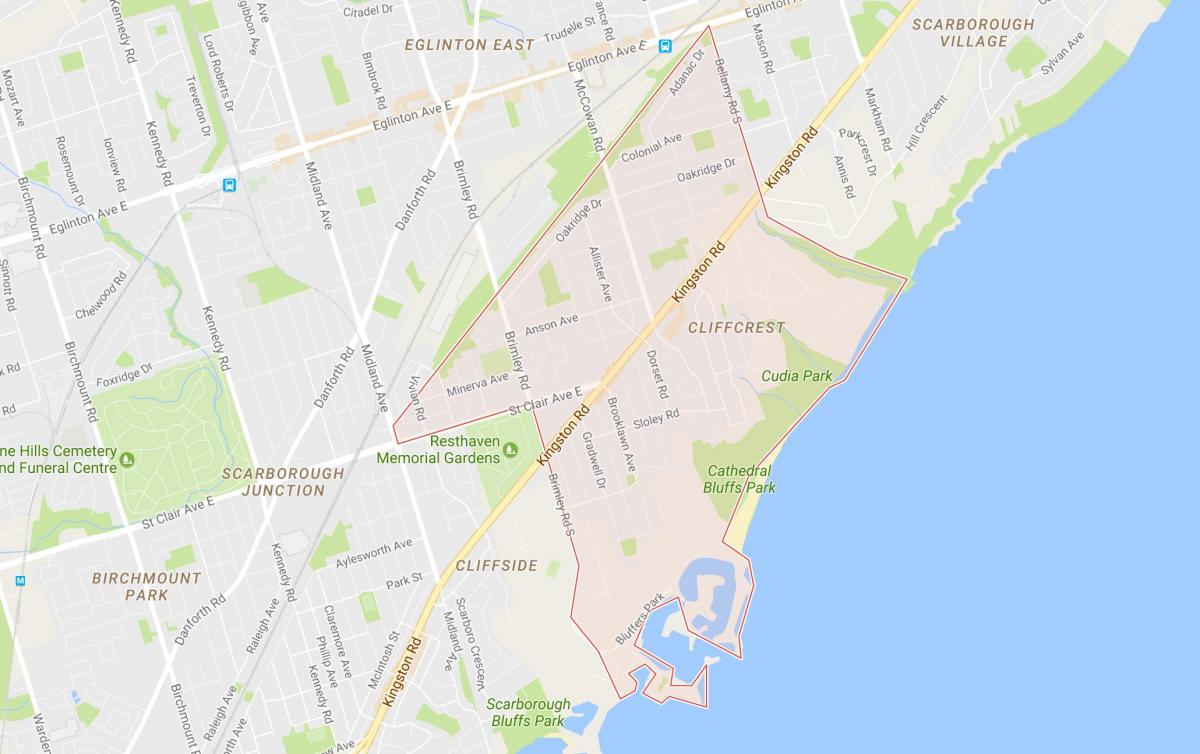 Karta över Cliffcrest grannskapet Toronto