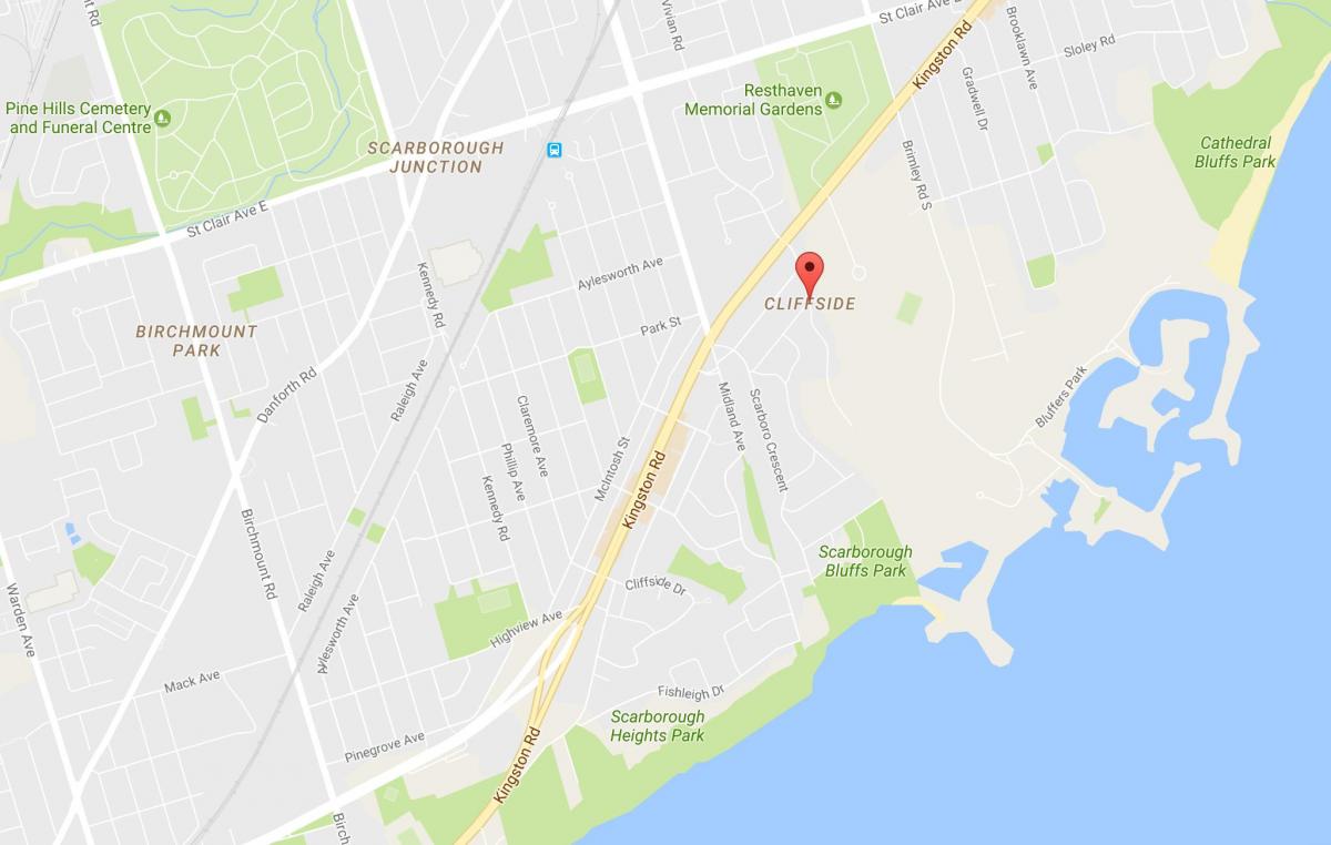 Karta över Cliffside grannskapet Toronto