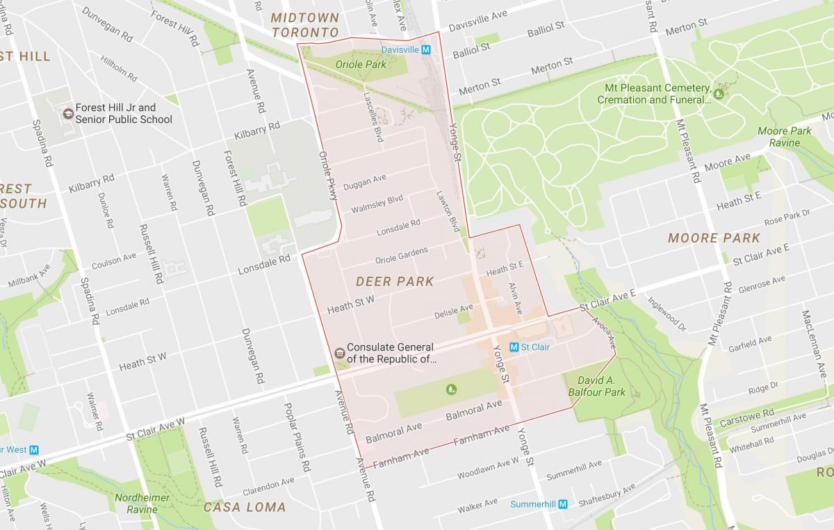 Karta över Deer Park stadsdelen Toronto