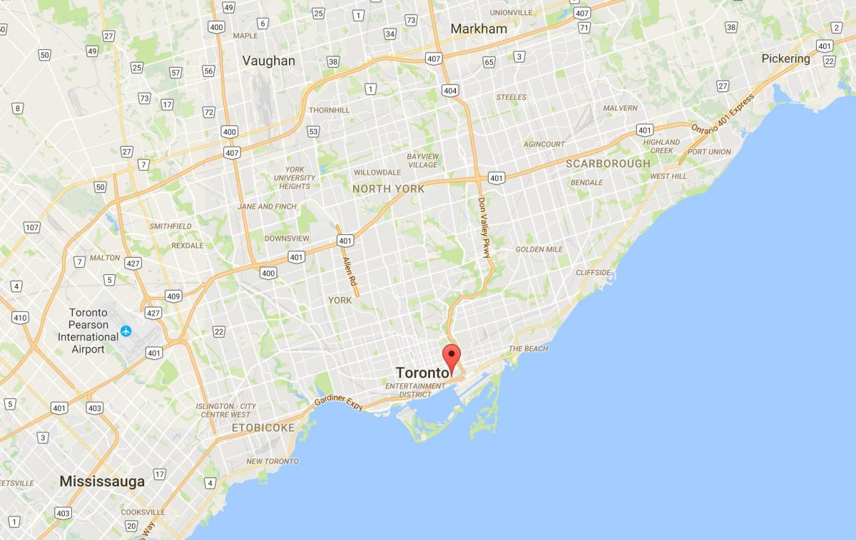 Karta över Distillery District distriktet Toronto