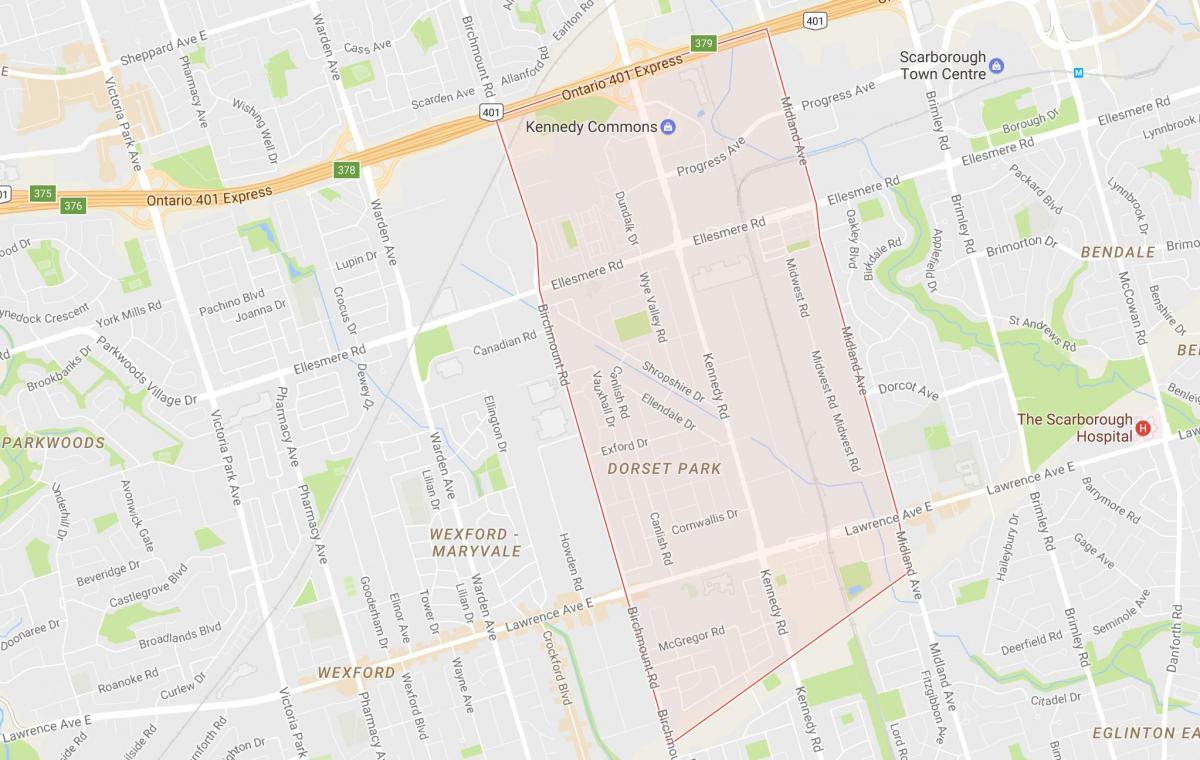 Karta över Dorset Park stadsdelen Toronto