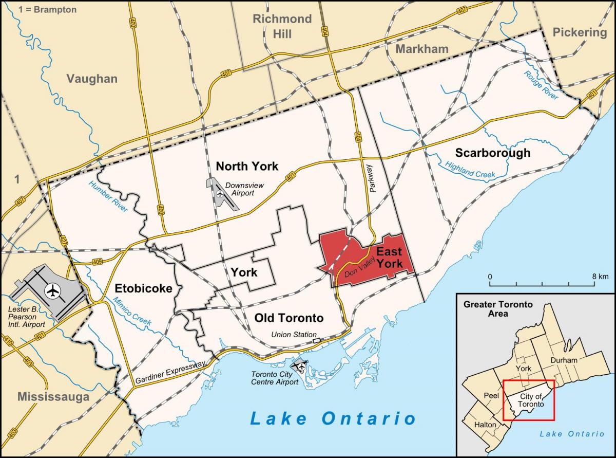 Karta över East York, Toronto