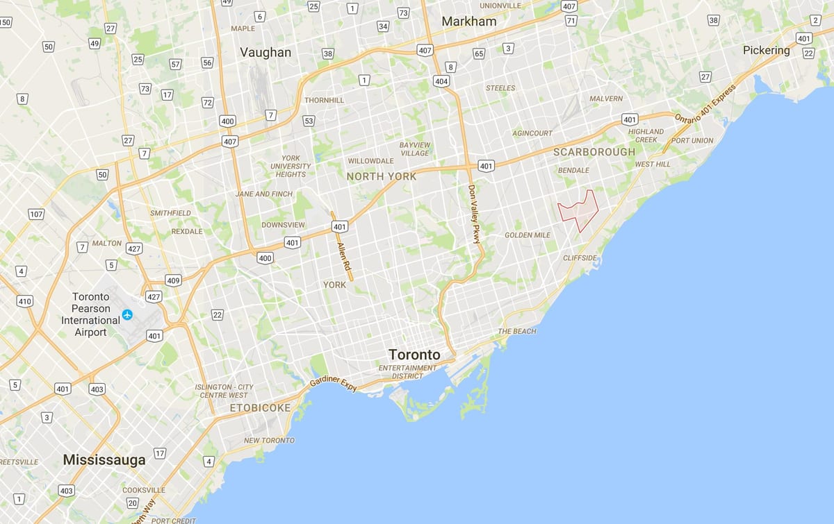 Karta över Eglinton Östra distriktet Toronto