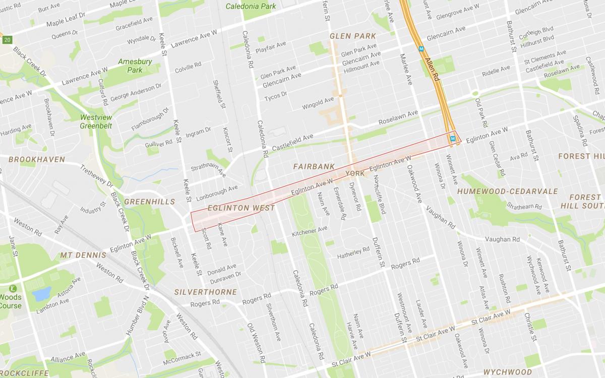 Karta över Eglinton West kvarter Toronto