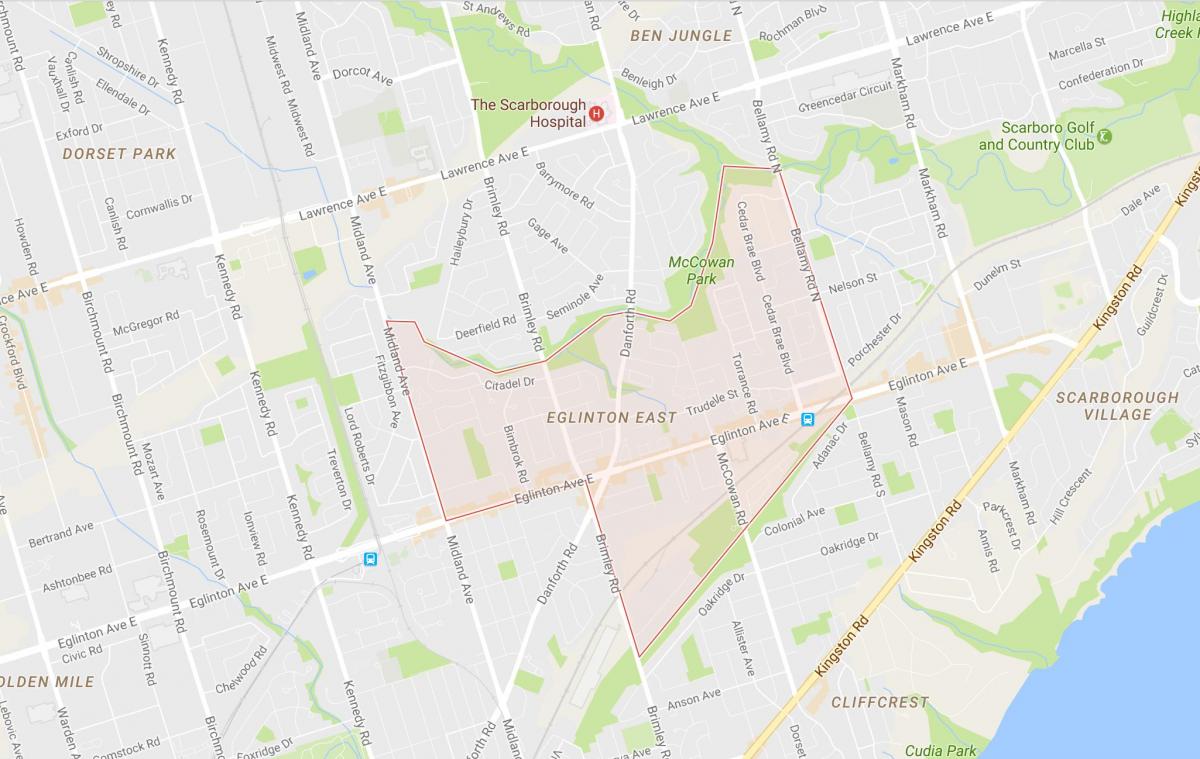 Karta över Eglinton Östra grannskap Toronto