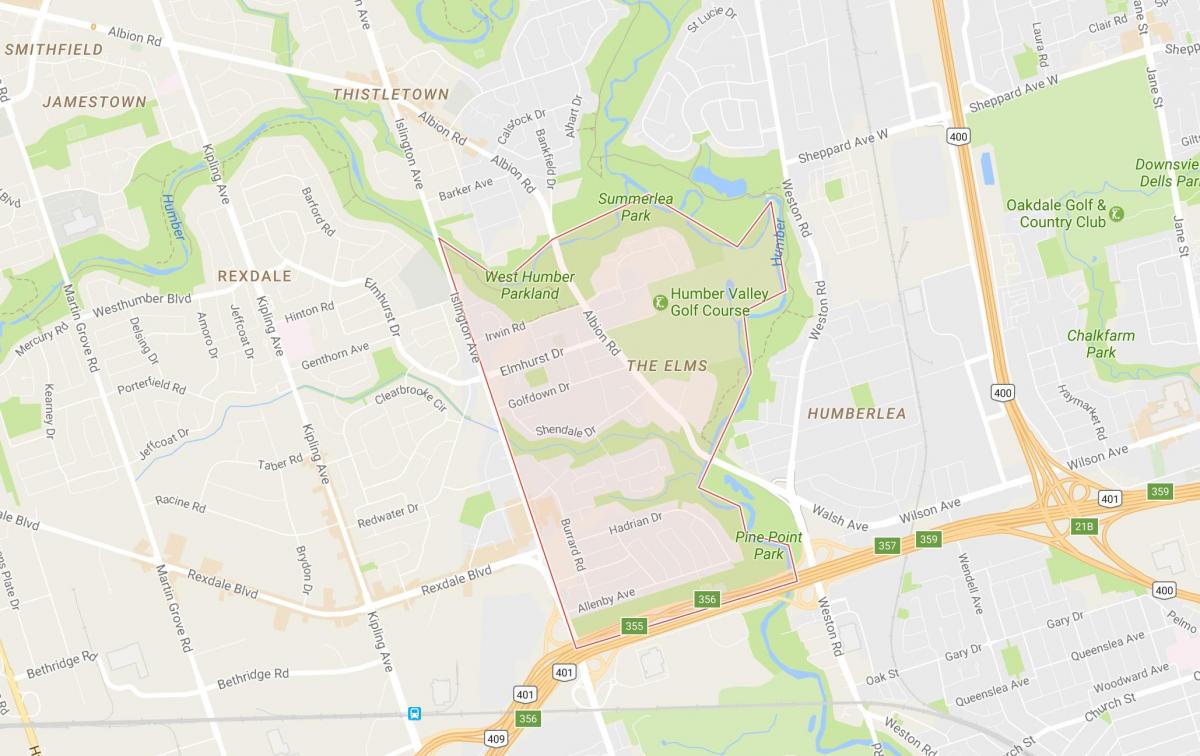 Karta över Elms grannskapet Toronto