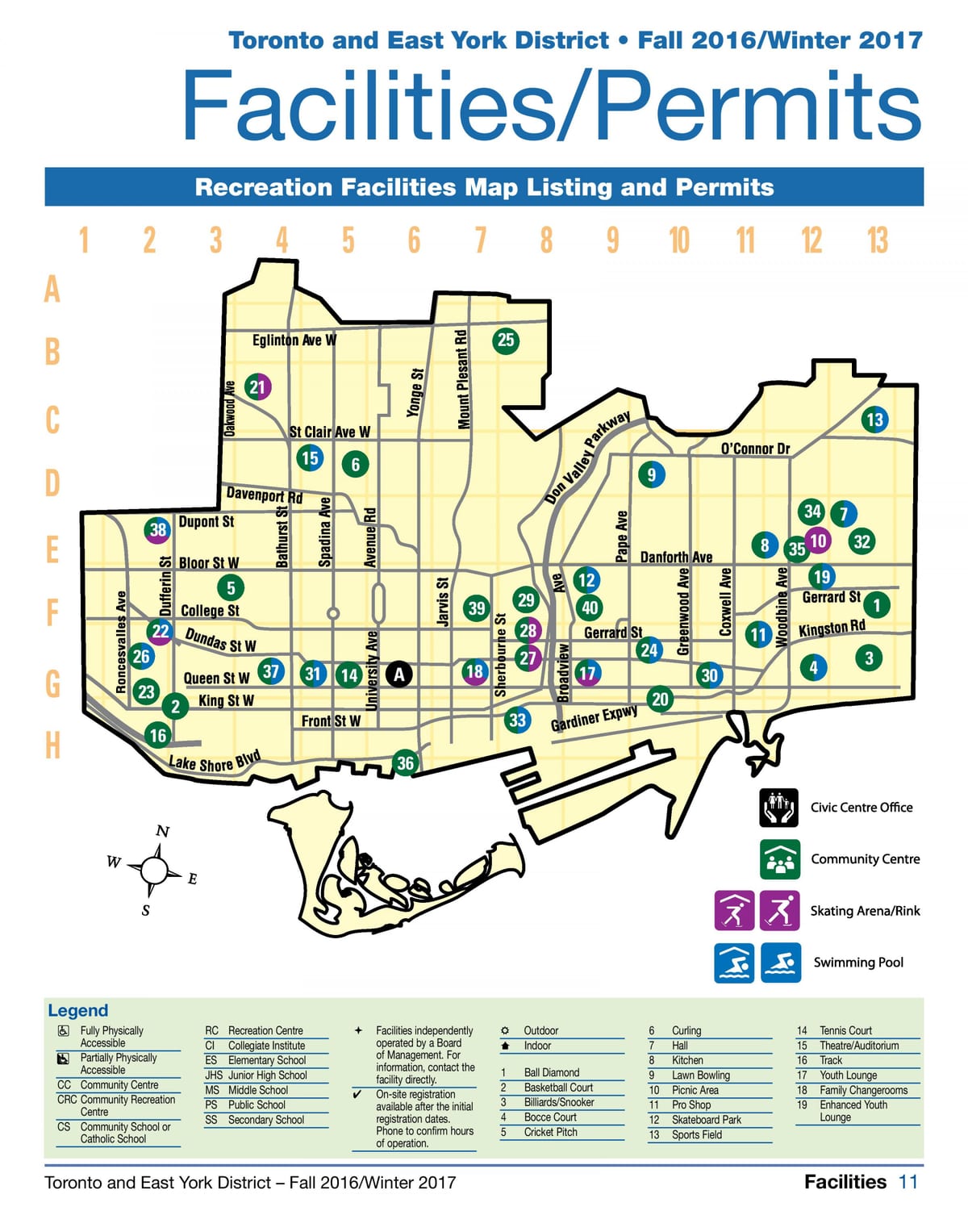 Karta över faciliteter rekreation Toronto