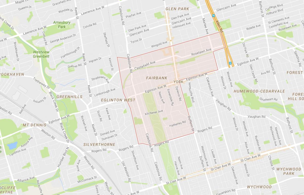 Karta över Fairbank grannskapet Toronto