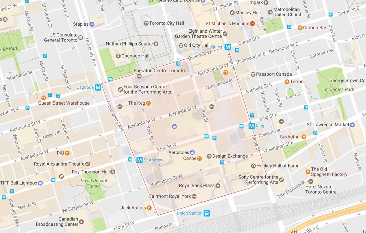 Karta över Finansiella Distriktet grannskapet Toronto