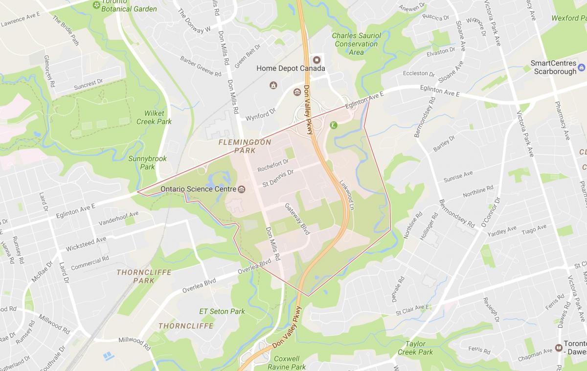 Karta över Flemingdon Park stadsdelen Toronto