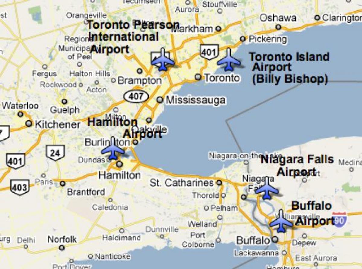 Karta över Flygplatser nära Toronto