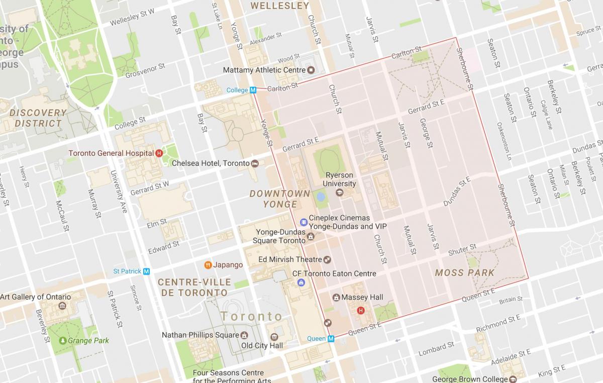 Karta över stadsdelen Garden District Toronto City