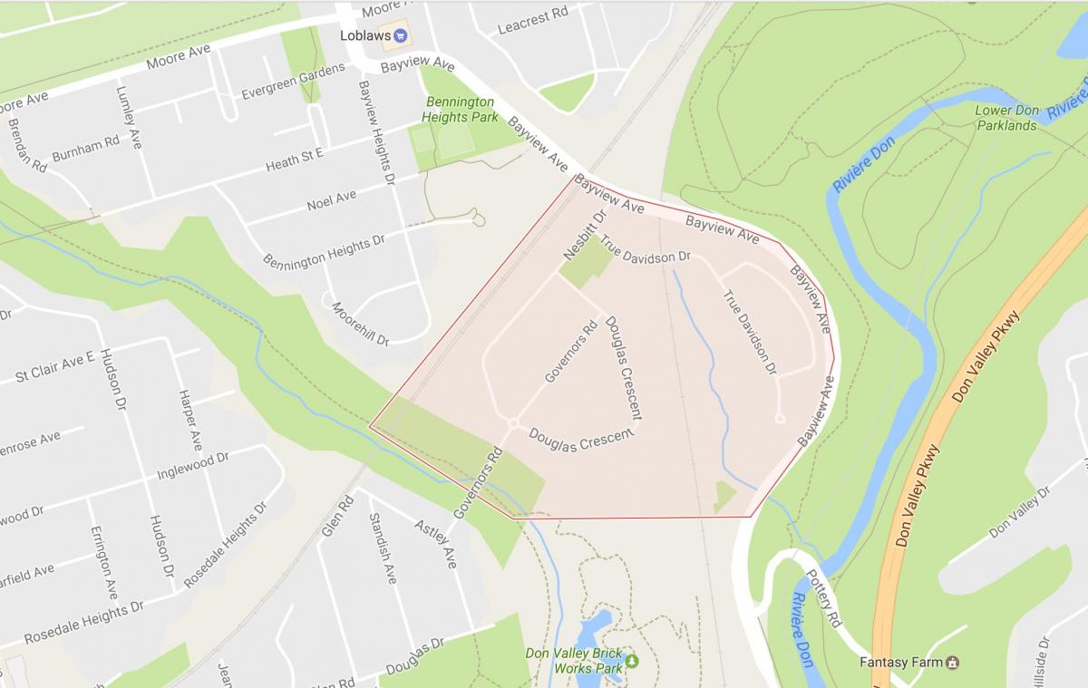 Karta över Governor ' s Bridge grannskapet Toronto