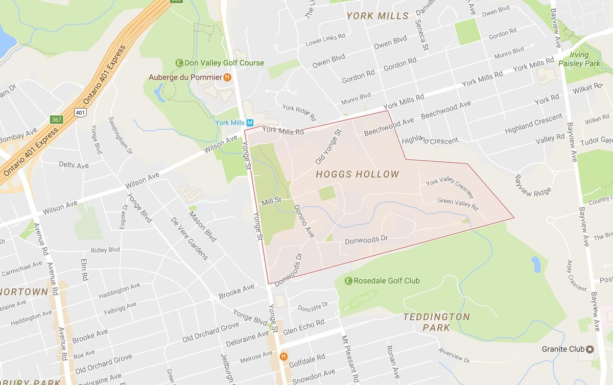 Karta över Höggs Ihåliga grannskapet Toronto