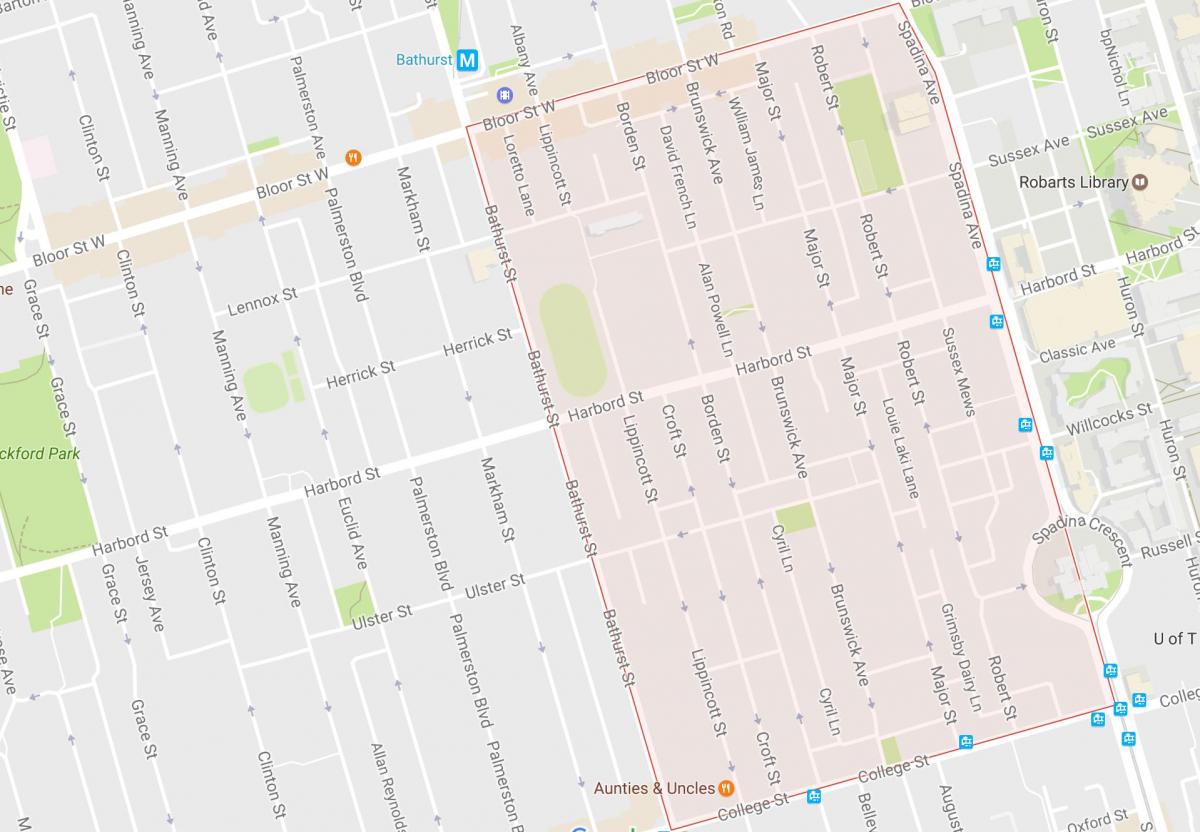 Karta över Harbord Village grannskapet Toronto