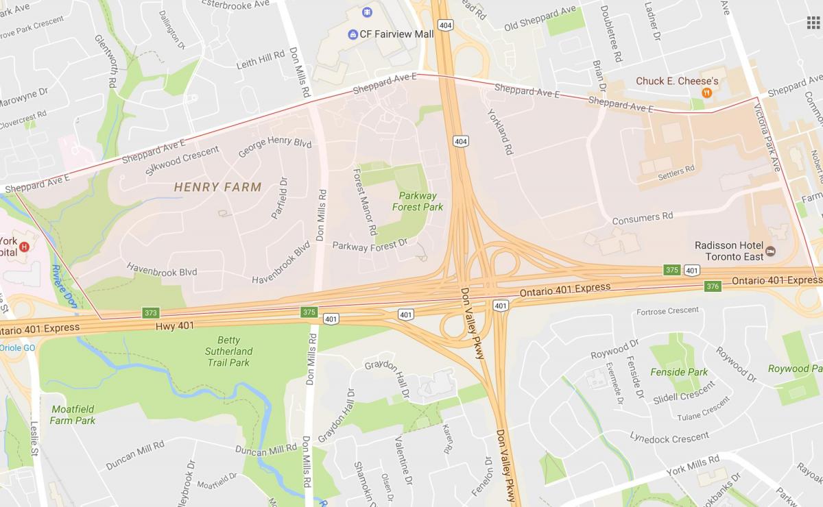 Karta över Henry Gården stadsdel Toronto
