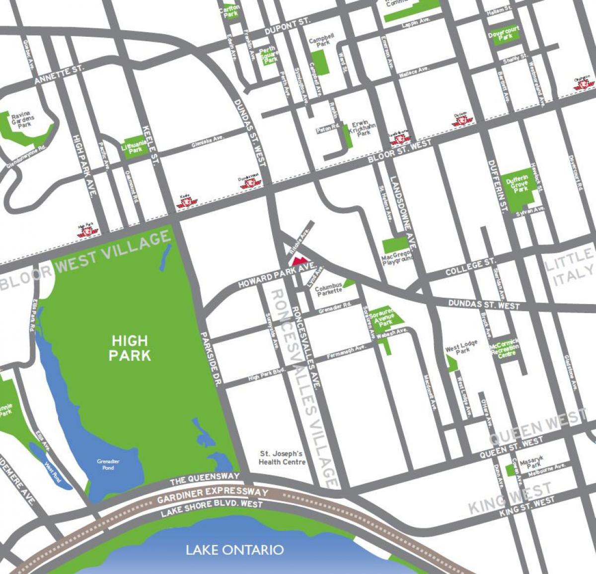 Karta av Hög park Toronto översikt