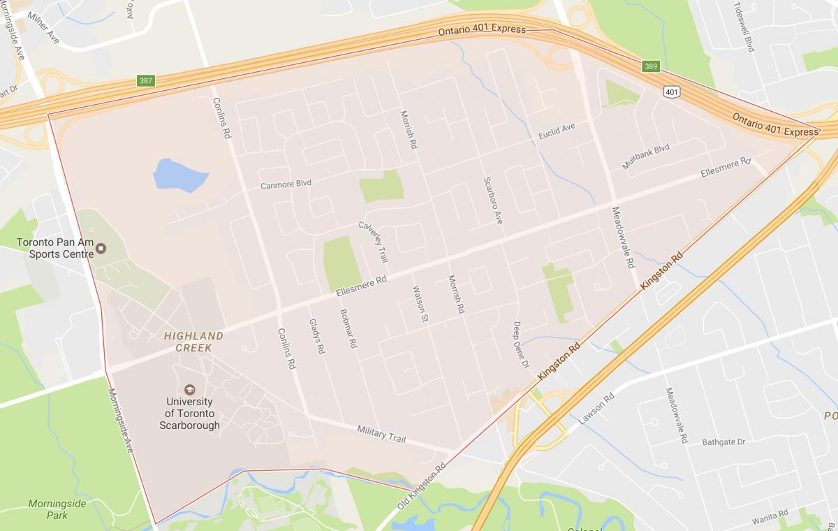 Karta över Highland Creek grannskapet Toronto