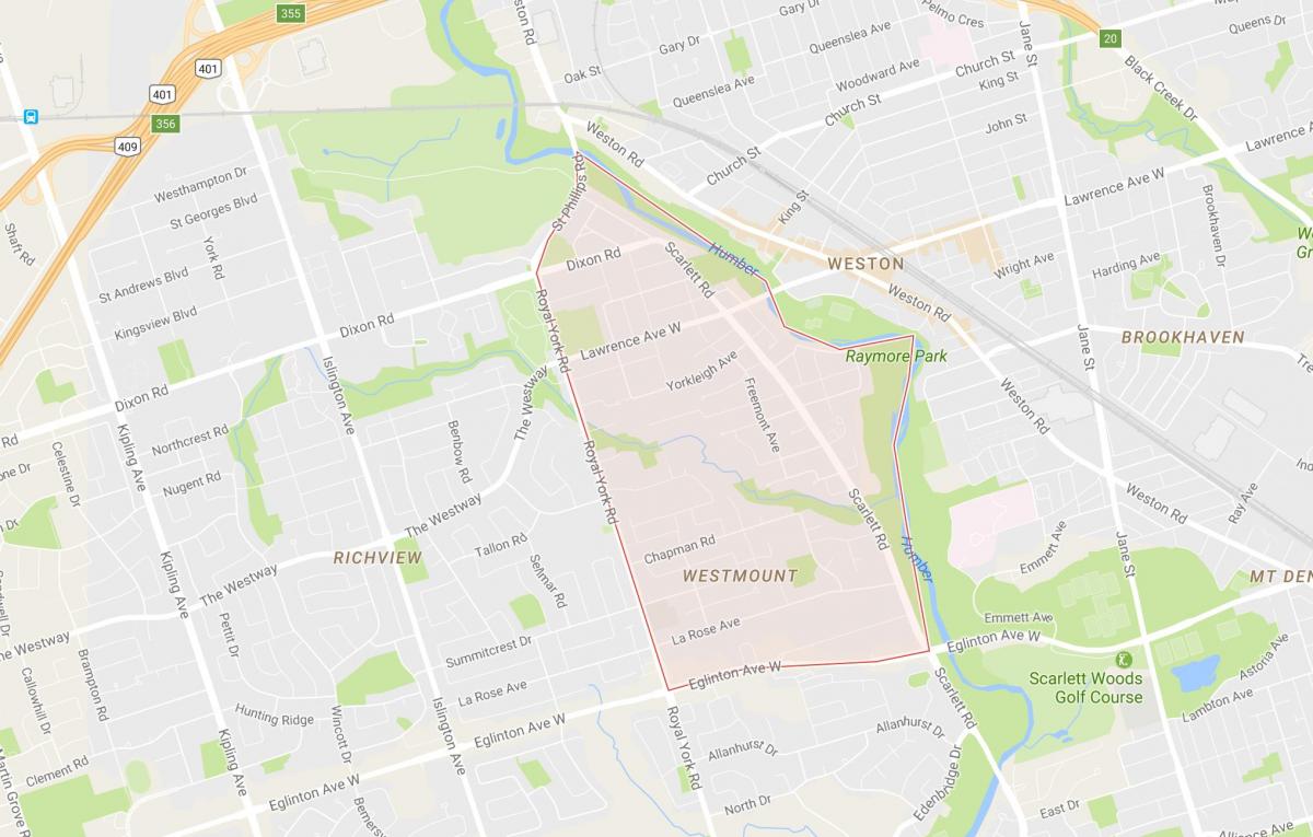 Karta över Humber Höjder – Westmount grannskapet Toronto