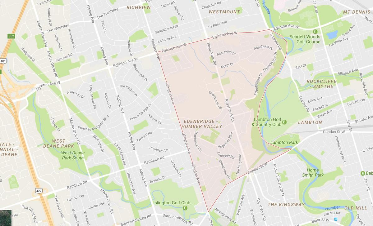 Karta över Humber Valley Village grannskapet Toronto