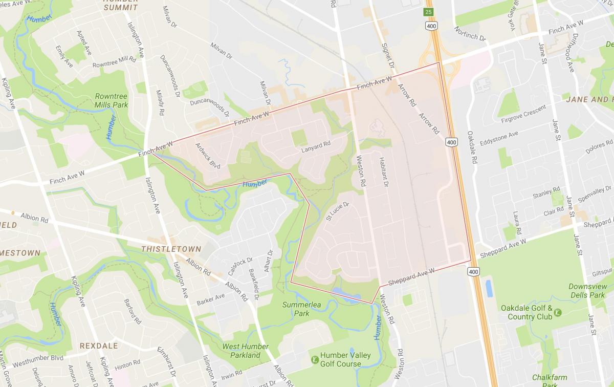Karta över Humbermede grannskapet Toronto