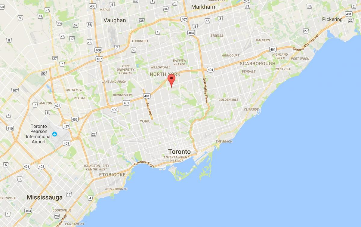 Karta över Höggs Ihåliga distriktet Toronto