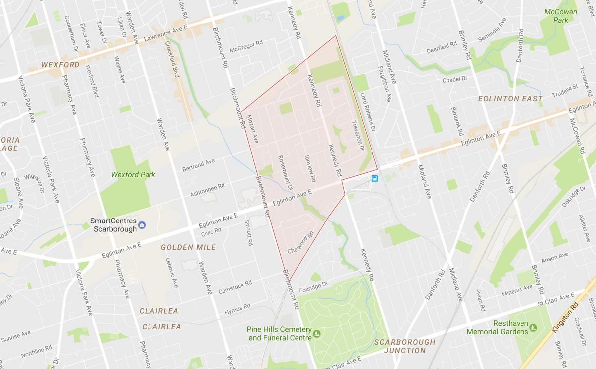 Karta över Ionview grannskapet Toronto