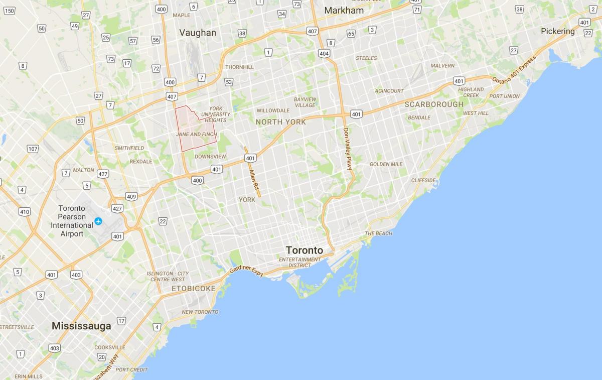 Karta av Jane och Finch distriktet Toronto