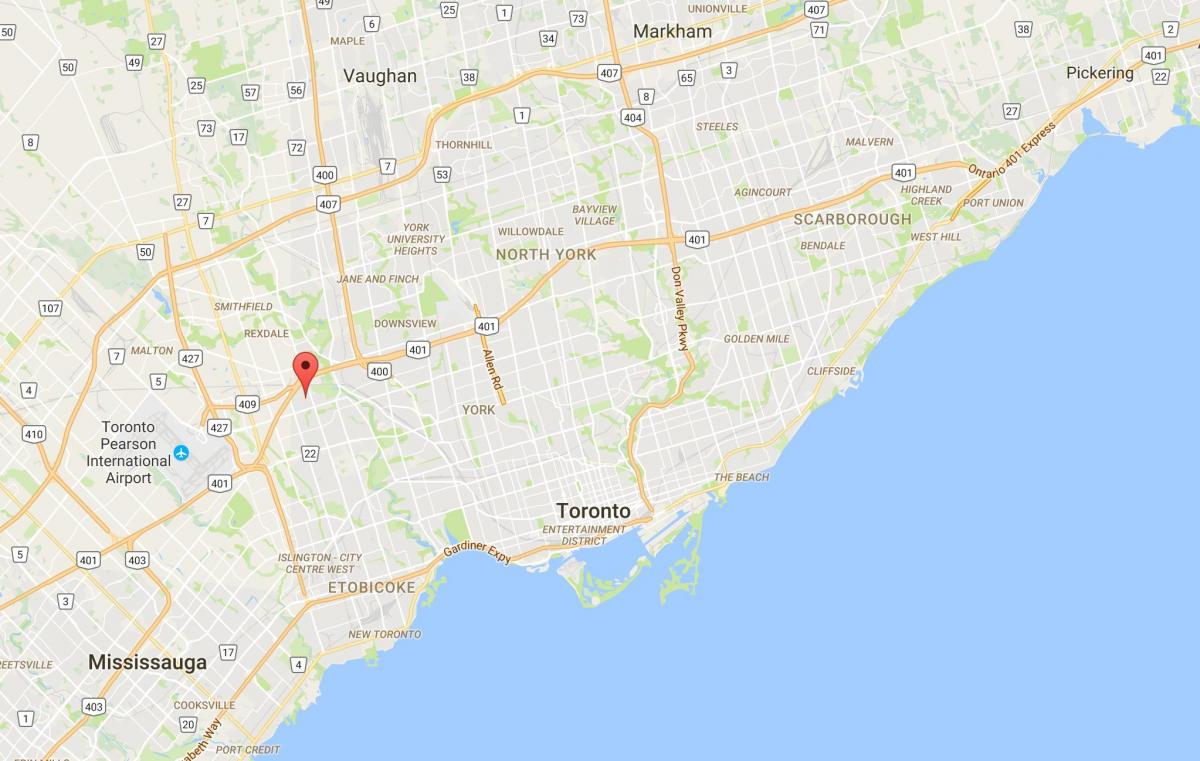 Karta över Kingsview Byn distriktet Toronto