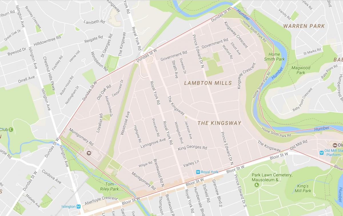 Karta över Kingsway grannskapet Toronto