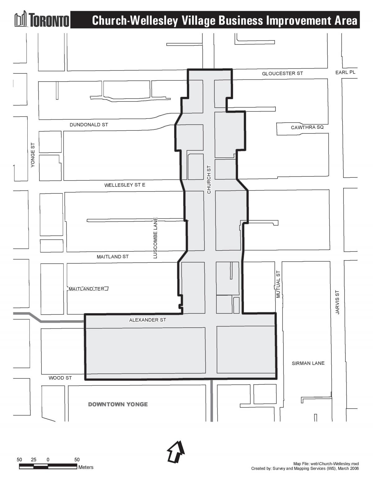 Karta över Kyrkan-Wellesley Byn business Improvement Området Toronto